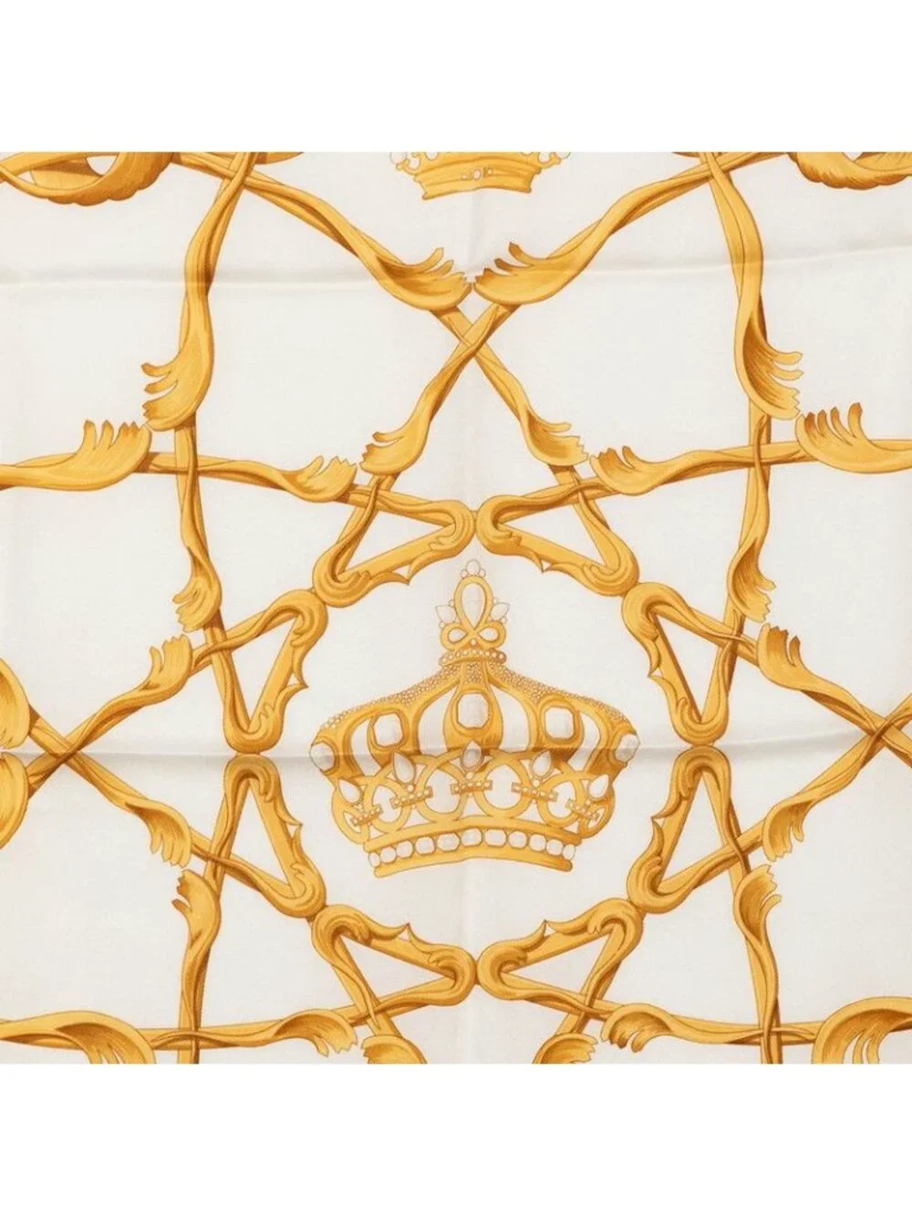 Hermes Carre 70 Couronnes Crown Scarf White Yellow Silk